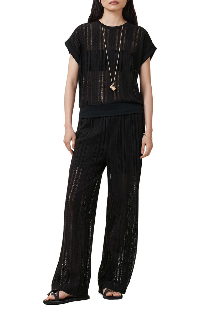 AllSaints Giana Ladder Stitch Wide Leg Pants, Alternate, color, Black