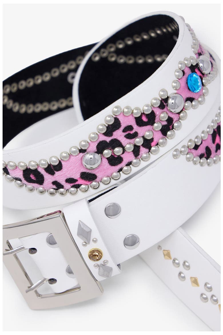 Vintage Leopard Leather Belt, Alternate, color, WHITE