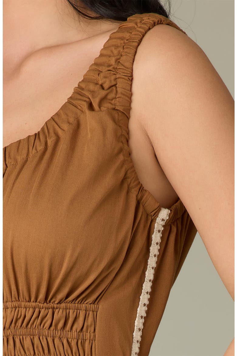 Smocked Waist Sleeveless Midi Dress, Alternate, color, BUTTER TOFFEE