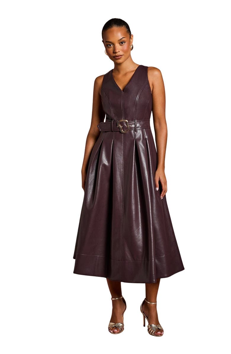 Coast Petite V-Neck Sleeveless Dress, Main, color, Oxblood