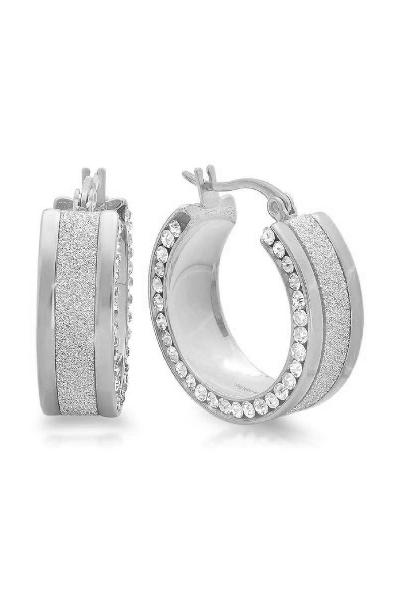 Stainless Steel Stone Hoop Earrings, Main, color, SILVER