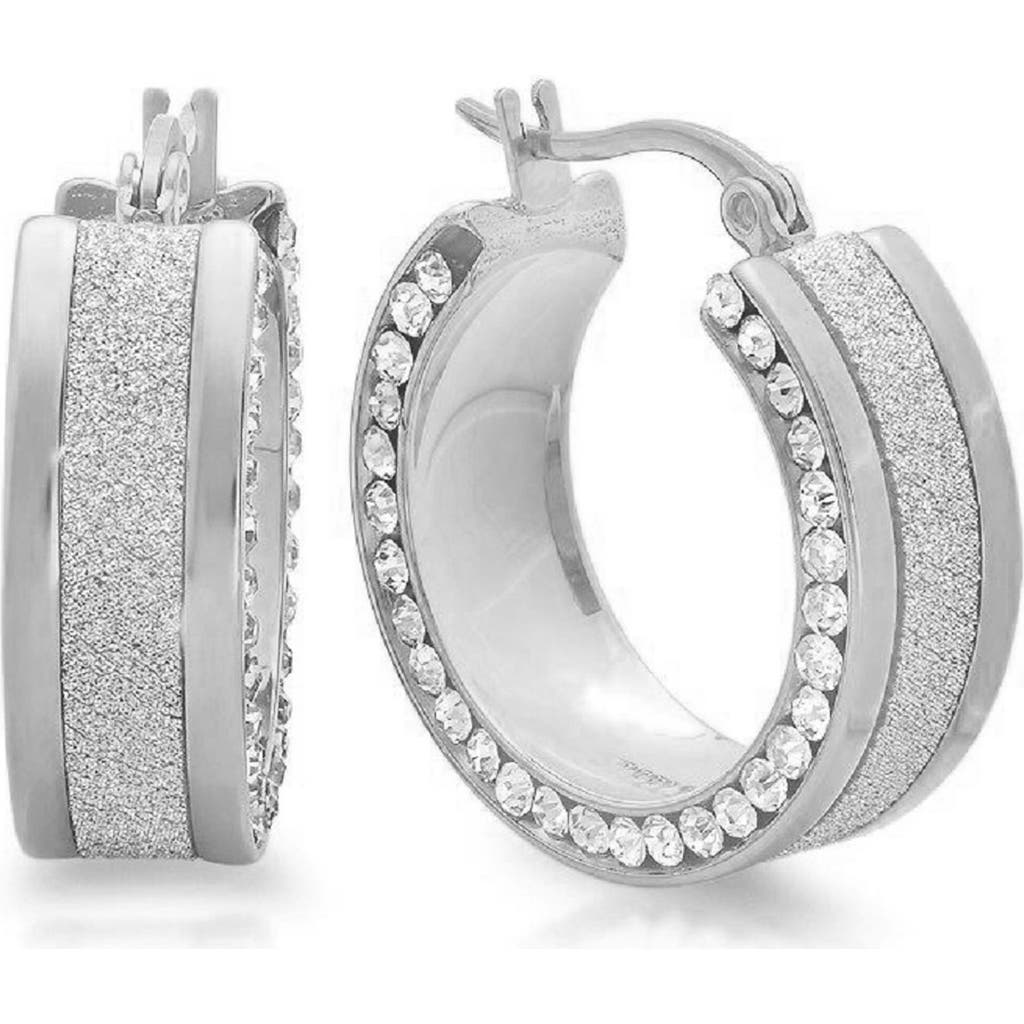 Steeltime Stainless Steel Stone Hoop Earrings In Silver