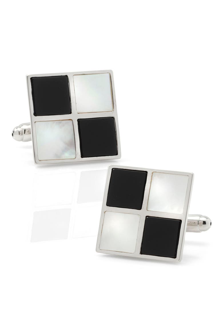 Checkerboard Cuff Links, Main, color, WHITE