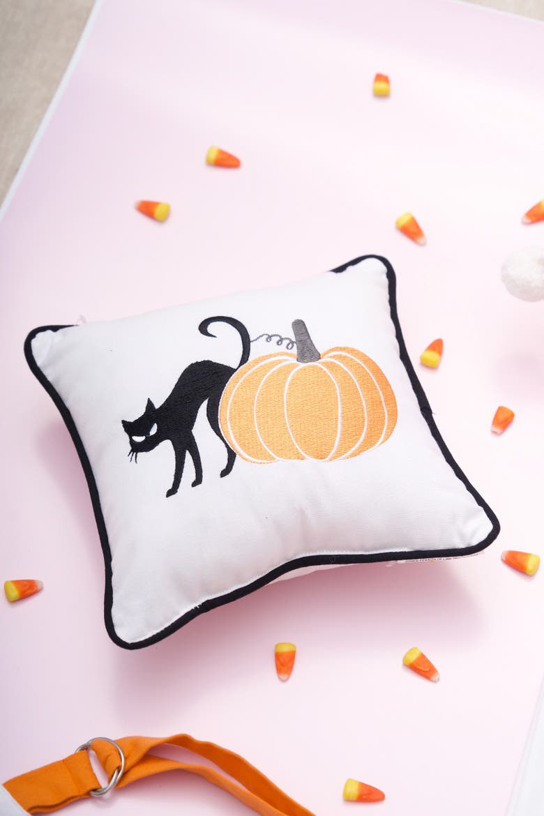 Cat and Pumpkin Halloween Mini Accent Pillow, Alternate, color, Orange