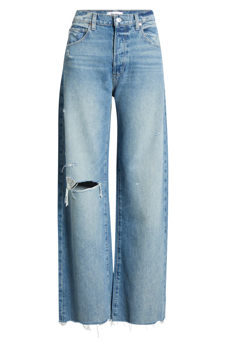 PAIGE Arellia Skimmer Covered Button Fly Wide Leg Jeans, Main, color, Terazzo Destructed Chew Hem