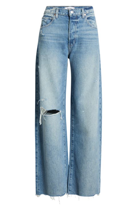 Arellia Skimmer Covered Button Fly Wide Leg Jeans (Terazzo Destructed w/ Lil Chew Hem)