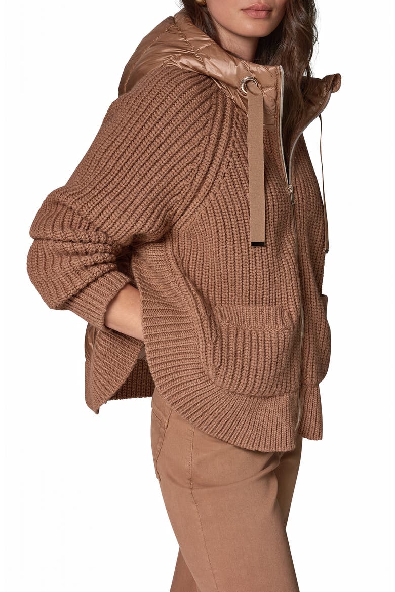 Mixed Media Down Fill Hooded Shirtjacket, Alternate, color, CAMEL