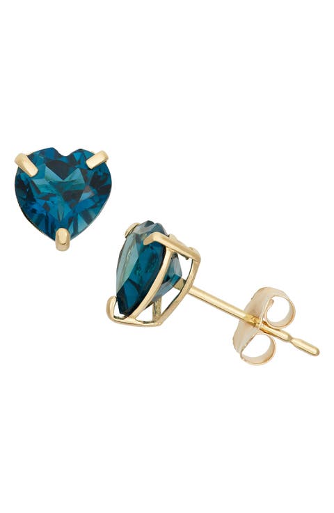 10K Gold Topaz Heart Stud Earrings