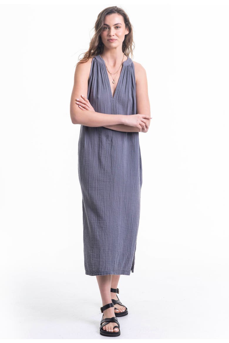 Sleeveless Gauze Midi Dress with Pockets, Alternate, color, Petrol