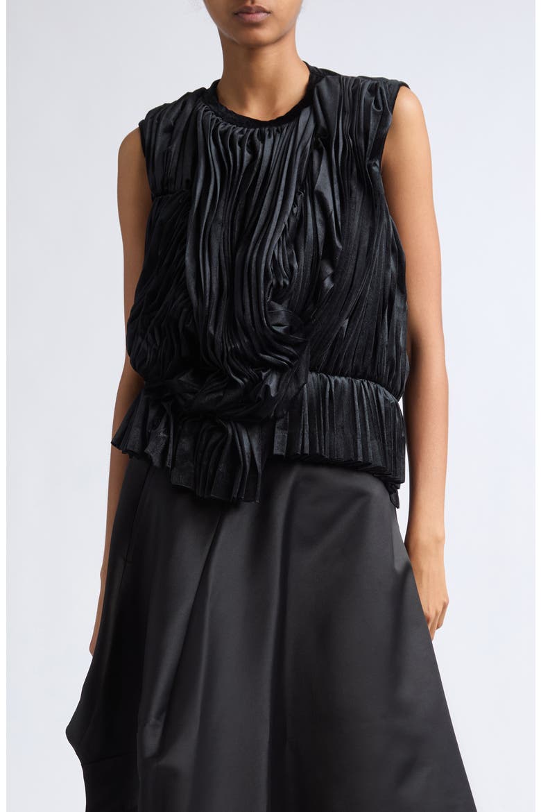 Pleated Stretch Velour Tank, Main, color, BLACK