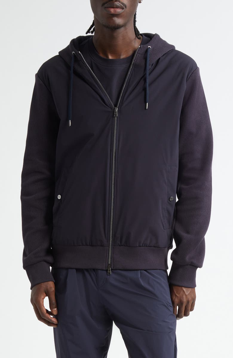 Herno Resort Interlock & Stretch Nylon Hooded Jacket, Main, color, Blue Navy