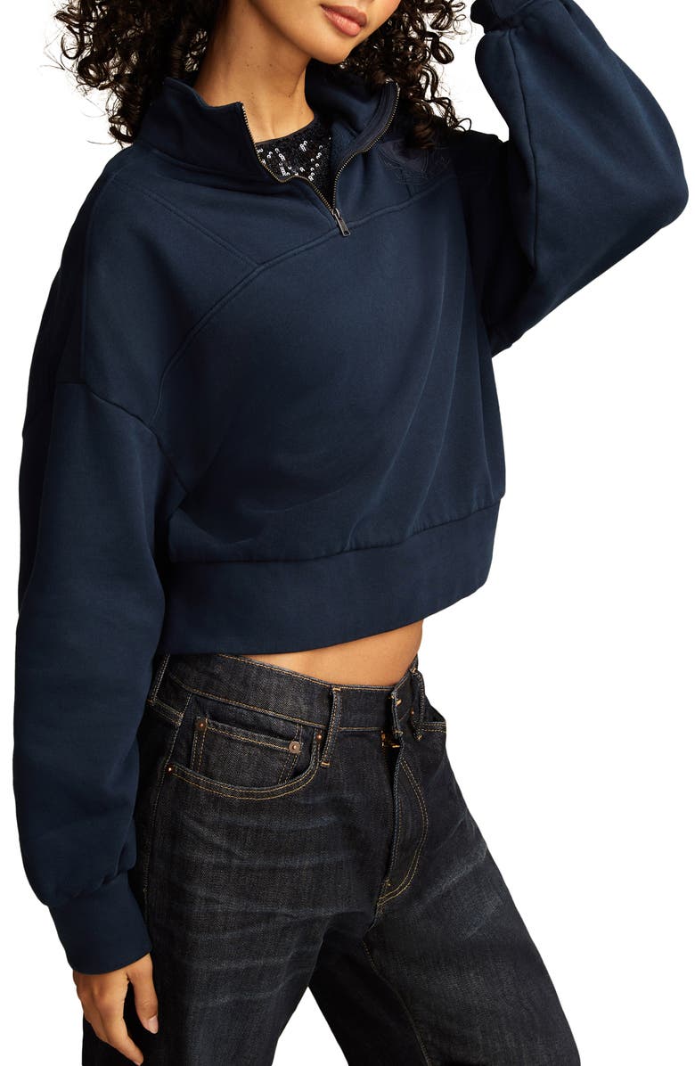 Lucky Brand Embroidered Quarter Zip Fleece, Alternate, color, Black Iris