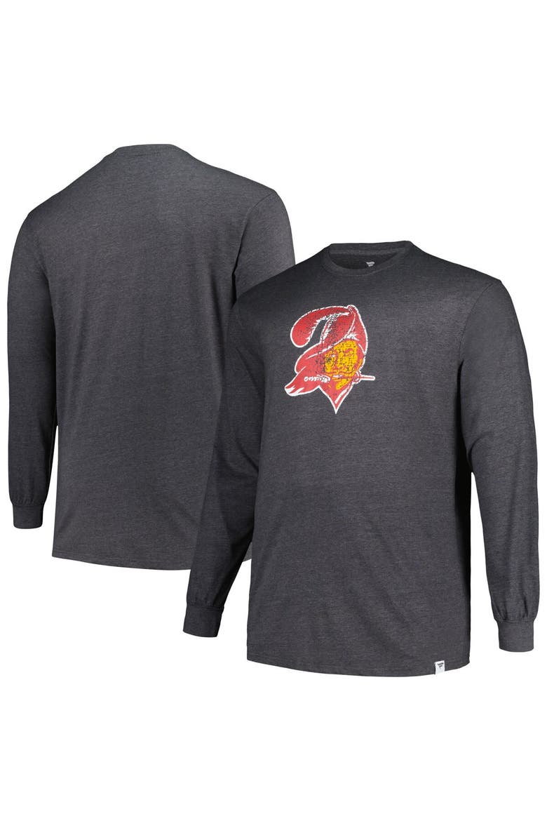 Men's Profile  Heather Charcoal Tampa Bay Buccaneers Big & Tall Throwback Long Sleeve T-Shirt, Main, color, Heather Charcoal