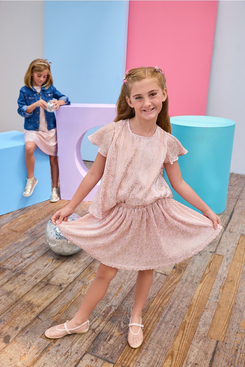 Kids' Metallic Crinkle Top, Alternate, color, Pink Crinkle Stars