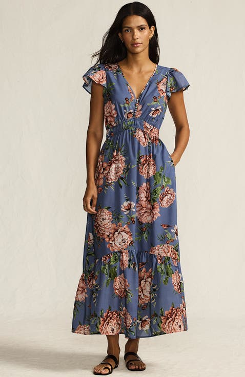 Vneck Flutter Sleeve Maxi Dress