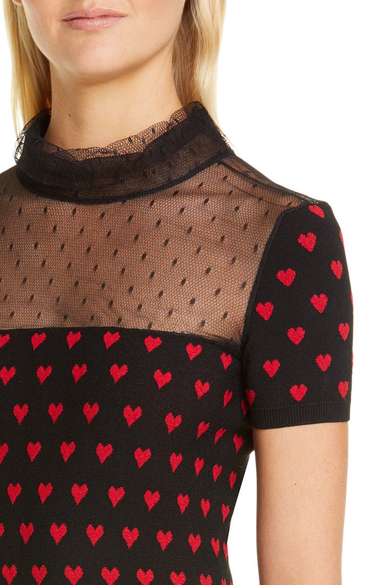 RED Valentino Point d'Esprit Yoke Heart Sweater Dress, Alternate, color, 