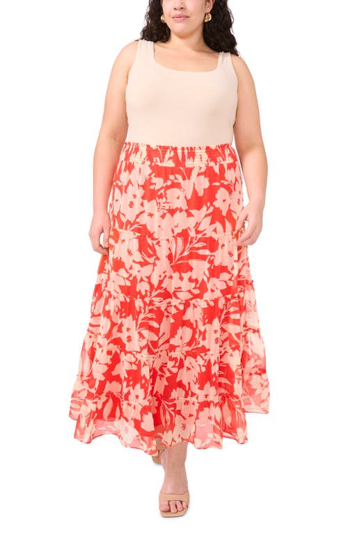 Shop Vince Camuto Floral Tiered Smocked Waist Maxi Skirt In Cayenne