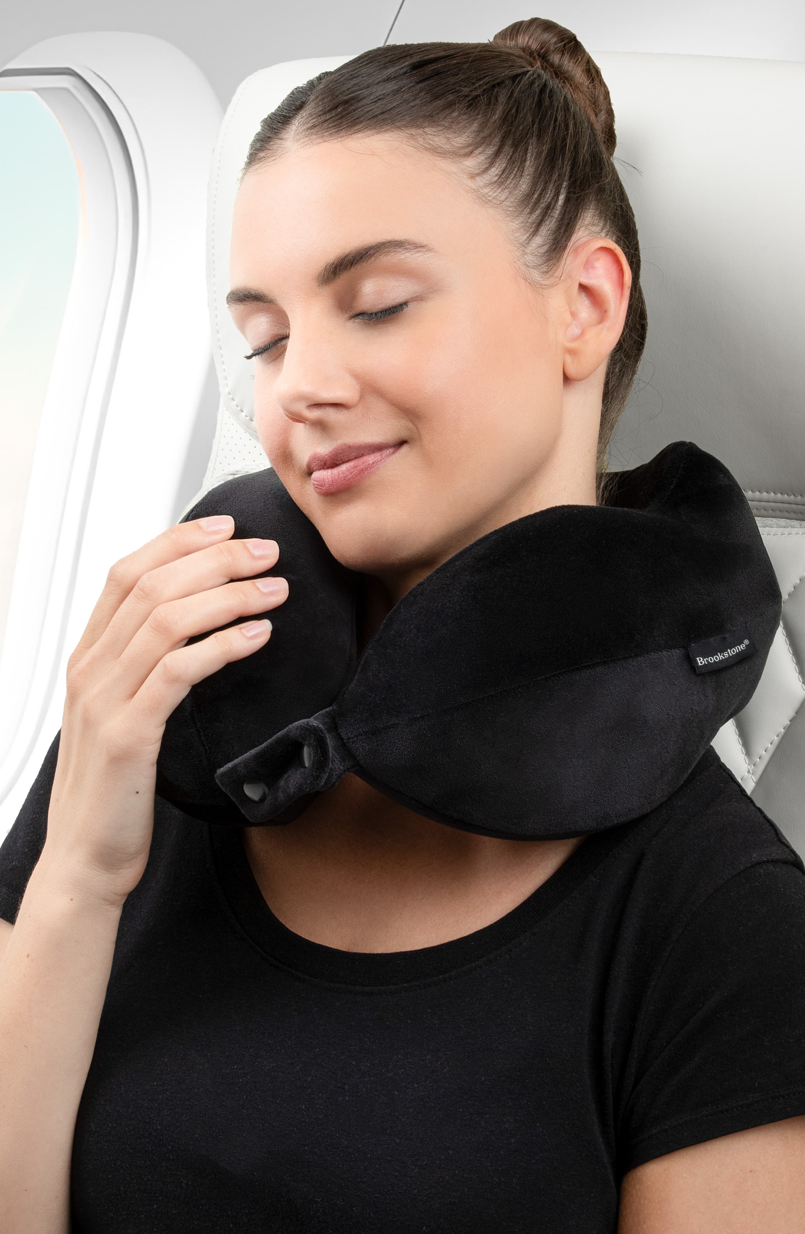 BROOKSTONE Ultra Dorm Memory Foam Neck Pillow, Alternate, color, Black