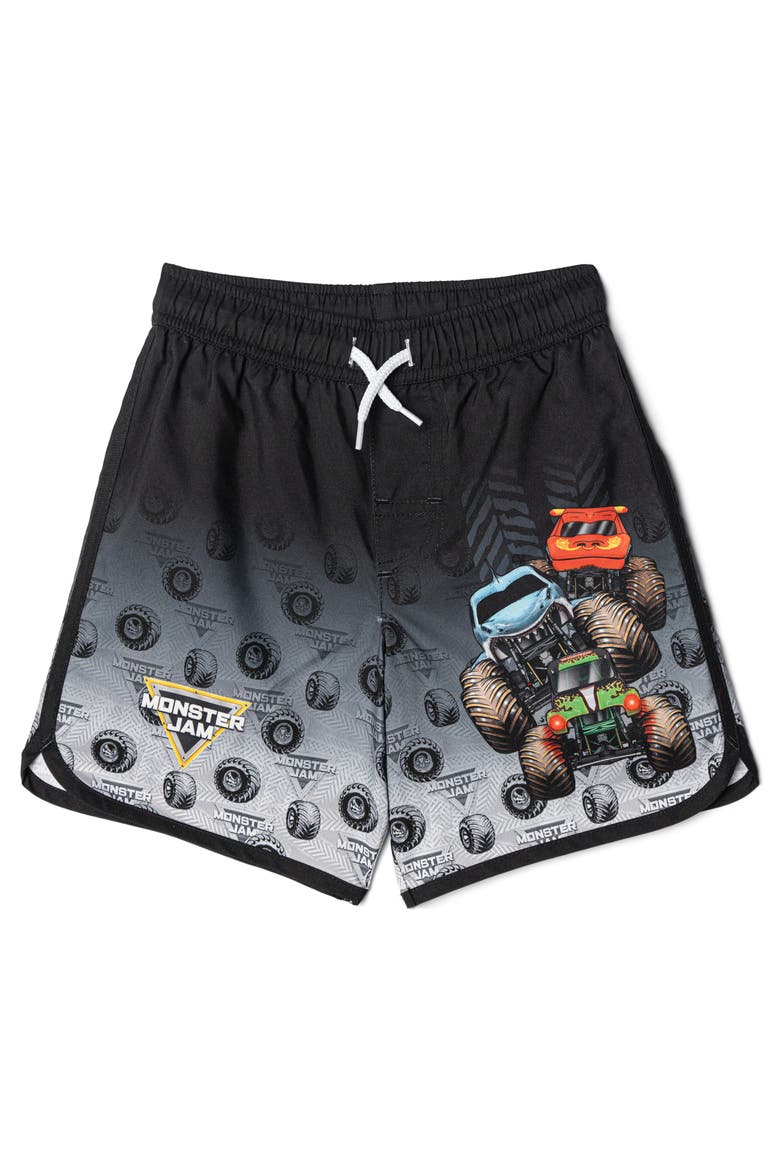 2-Piece Swimwear Rash Guard and Swim Trunks Set, Alternate, color, Monster Jam Black