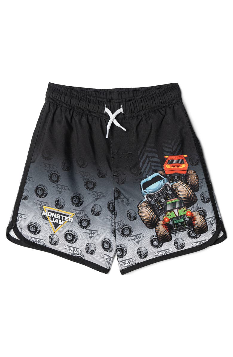 Monster Jam 2-Piece Swimwear Rash Guard and Swim Trunks Set, Alternate, color, Monster Jam Black