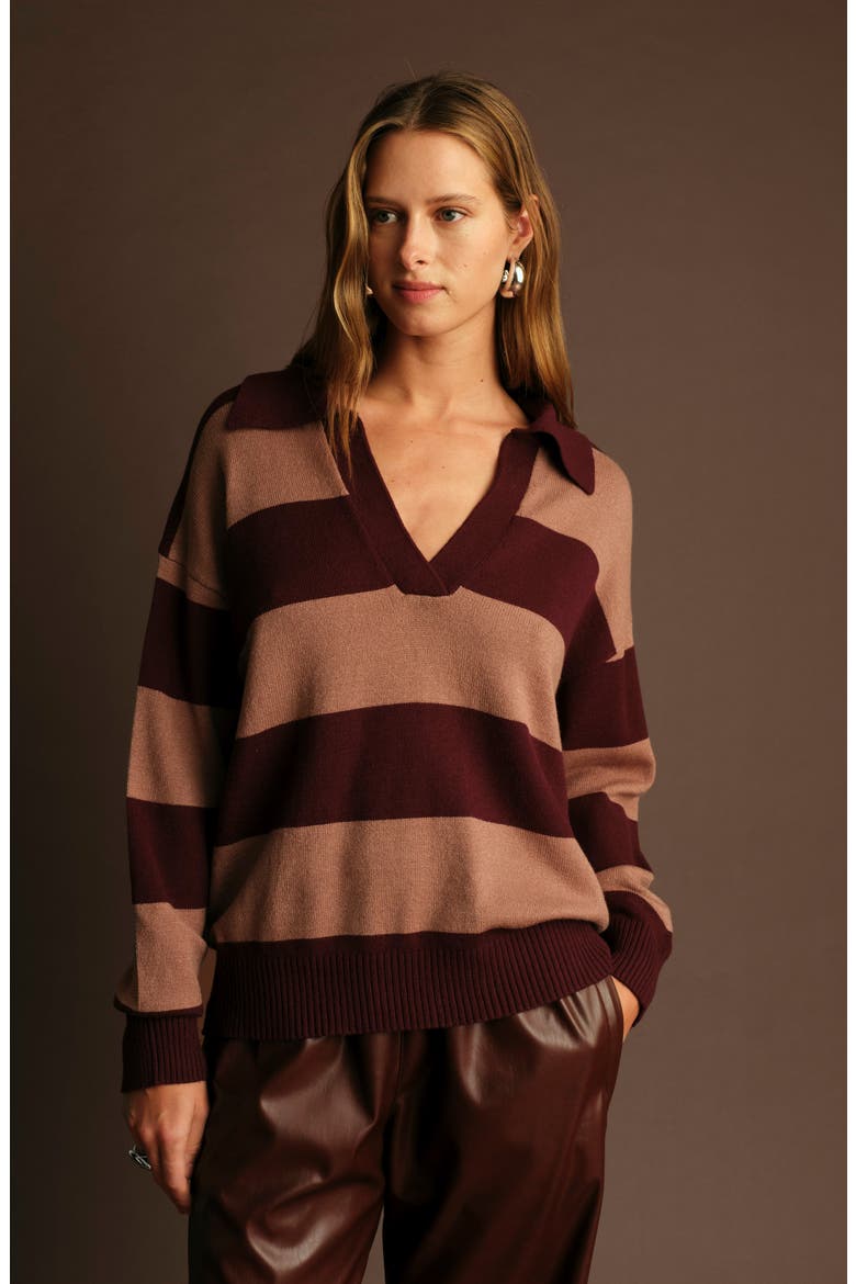 Nick Polo Stripe Sweater, Alternate, color, WINE WITH NOUGAT