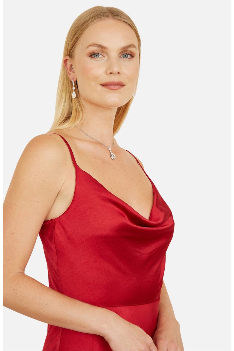 Satin Cowl Neck Midi Dress, Alternate, color, Red