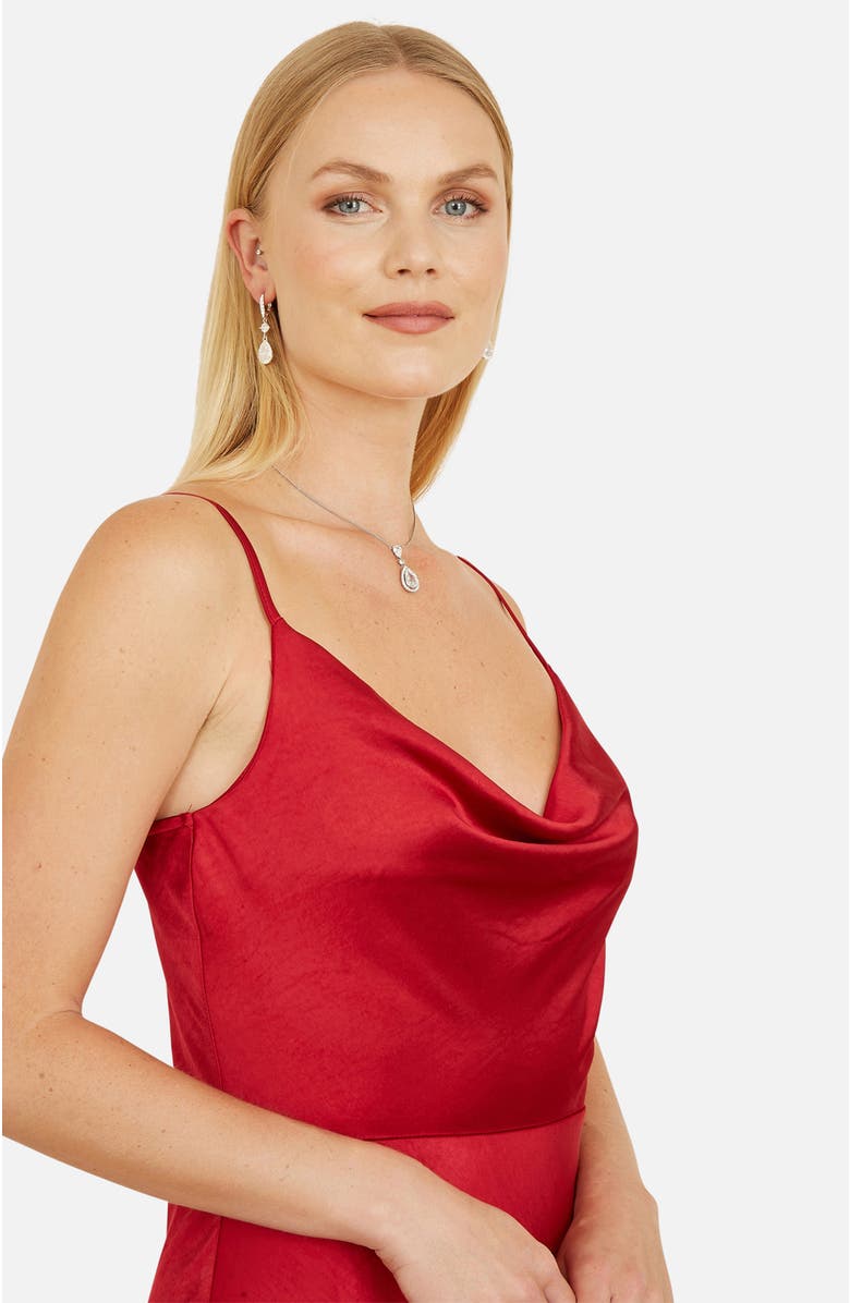 Yumi Satin Cowl Neck Midi Dress, Alternate, color, Red