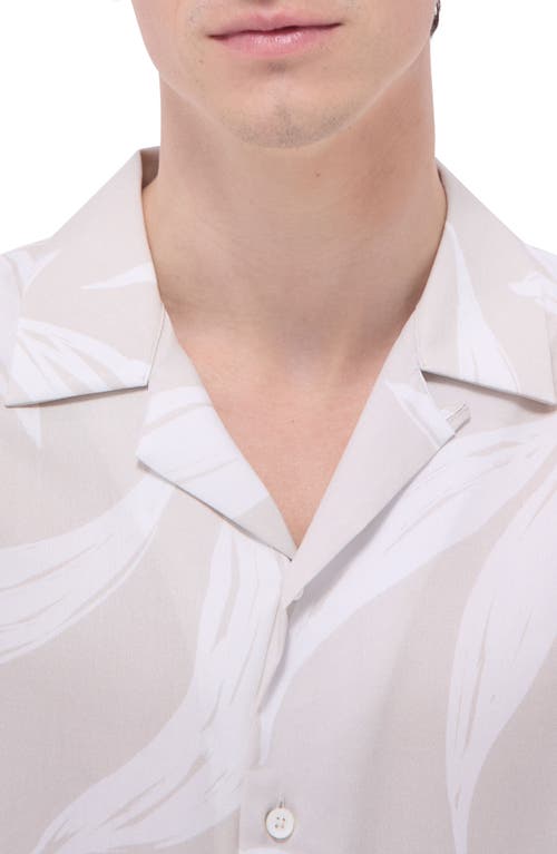Bugatchi Jackson Leaf Print Lyocell Camp Shirt In Almond