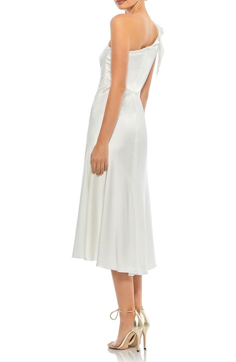 Mac Duggal One-Shoulder Satin Midi Dress with Tie Detail & Subtle High-Low Hem, Alternate, color, 