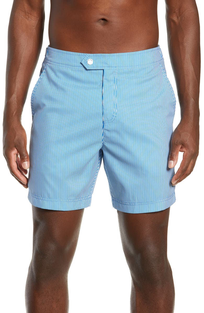 Ted Baker London Seel Stripe Swim Trunks, Main, color, 