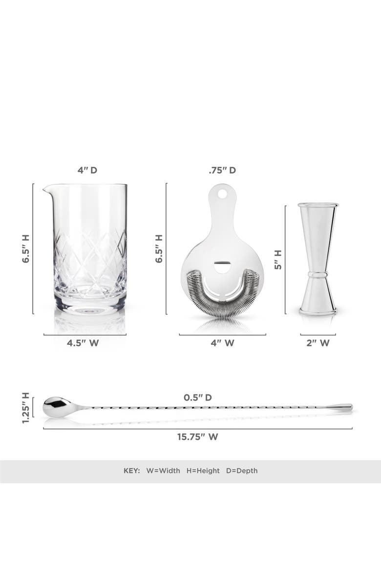 Viski Harrison 4-Piece Barware Set in Stainless Steel Set of 4, Alternate, color, Silver