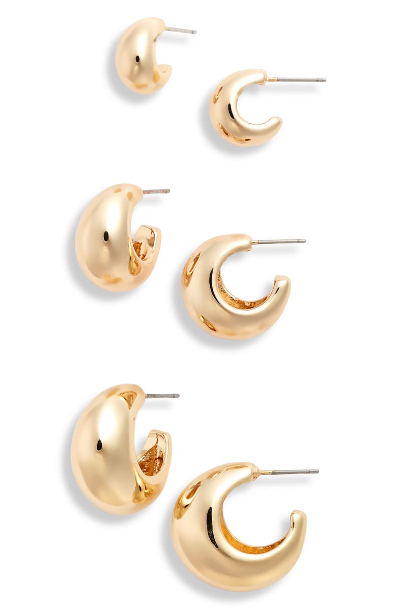 Nordstrom Set of 3 Wide Hoop Earrings, Main, color, Gold