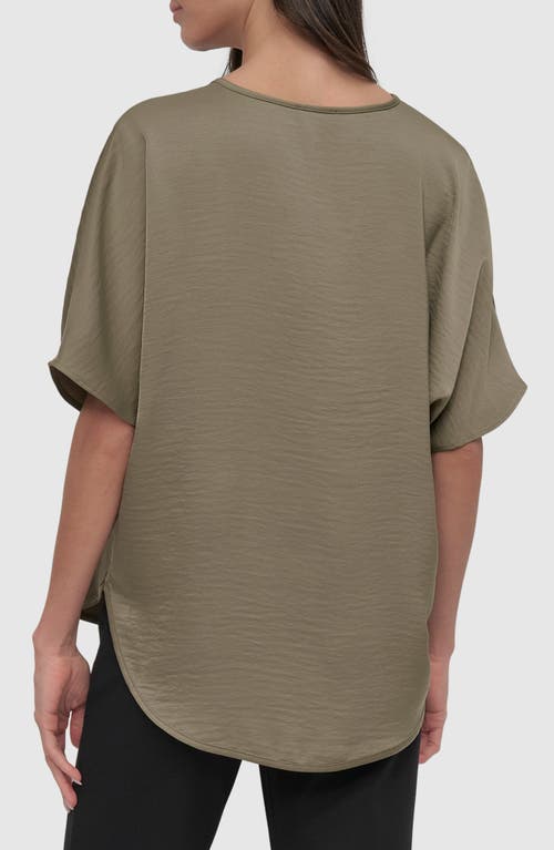 Dkny Short Sleeve Woven Top In Utility Green