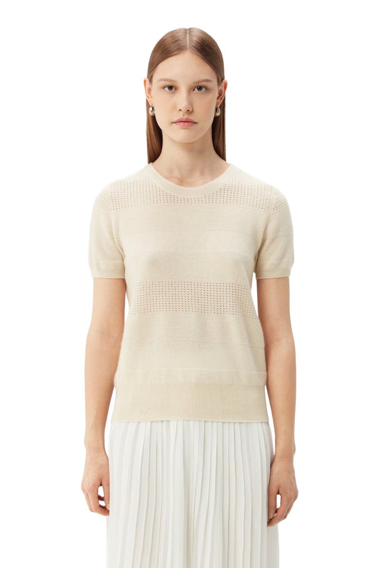 Short-sleeved Cashmere Crewneck Top, Alternate, color, off white