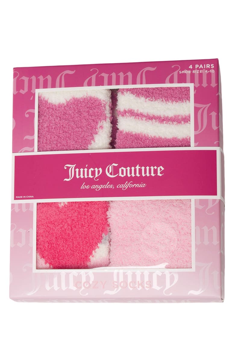 Juicy Couture Assorted 4-Pack Juicy Stripe Softee Ankle Socks, Alternate, color, Ivory