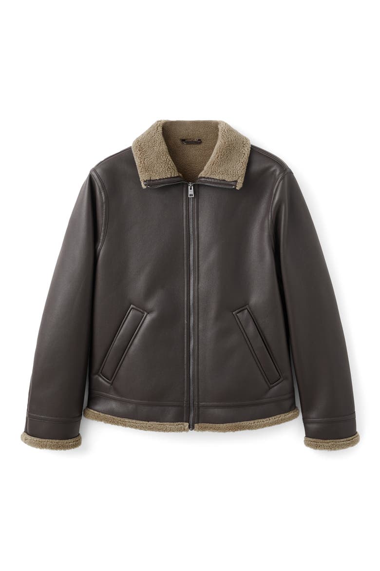 Fleece Lined Faux Leather Bomber Jacket, Alternate, color, CHOCOLATE