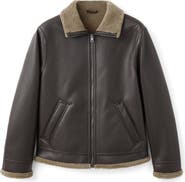 MANGO Fleece Lined Faux Leather Bomber Jacket