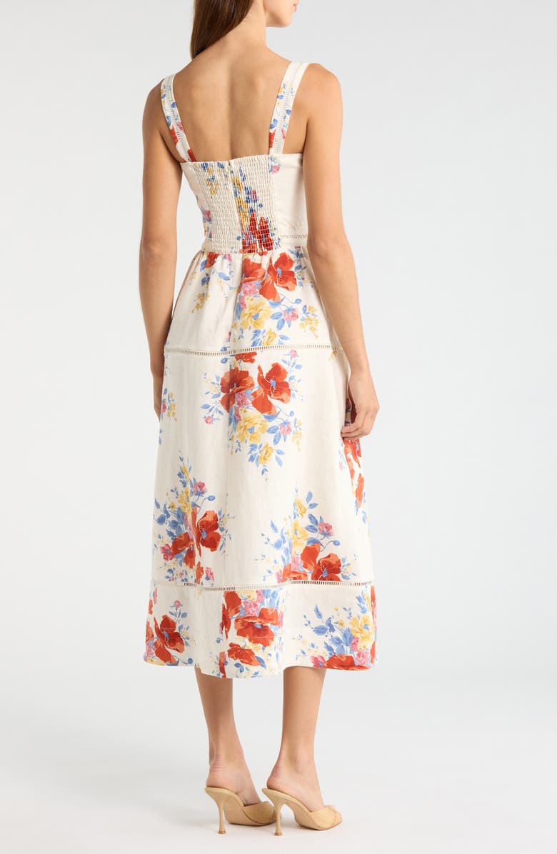 Reformation Everett Floral Print Linen Dress, Alternate, color, Soprano