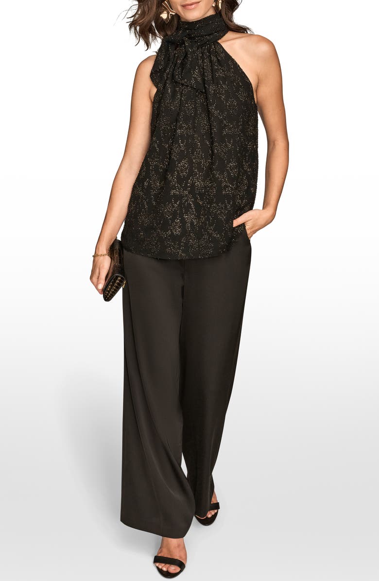 Donna Karan New York Metallic Halter Top, Alternate, color, Black/ Gold