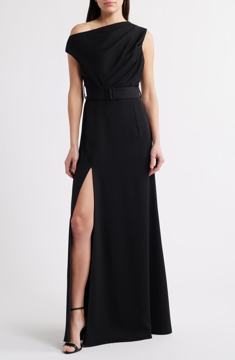 Black Halo Caprina One-Shoulder A-Line Gown, Main, color, Black