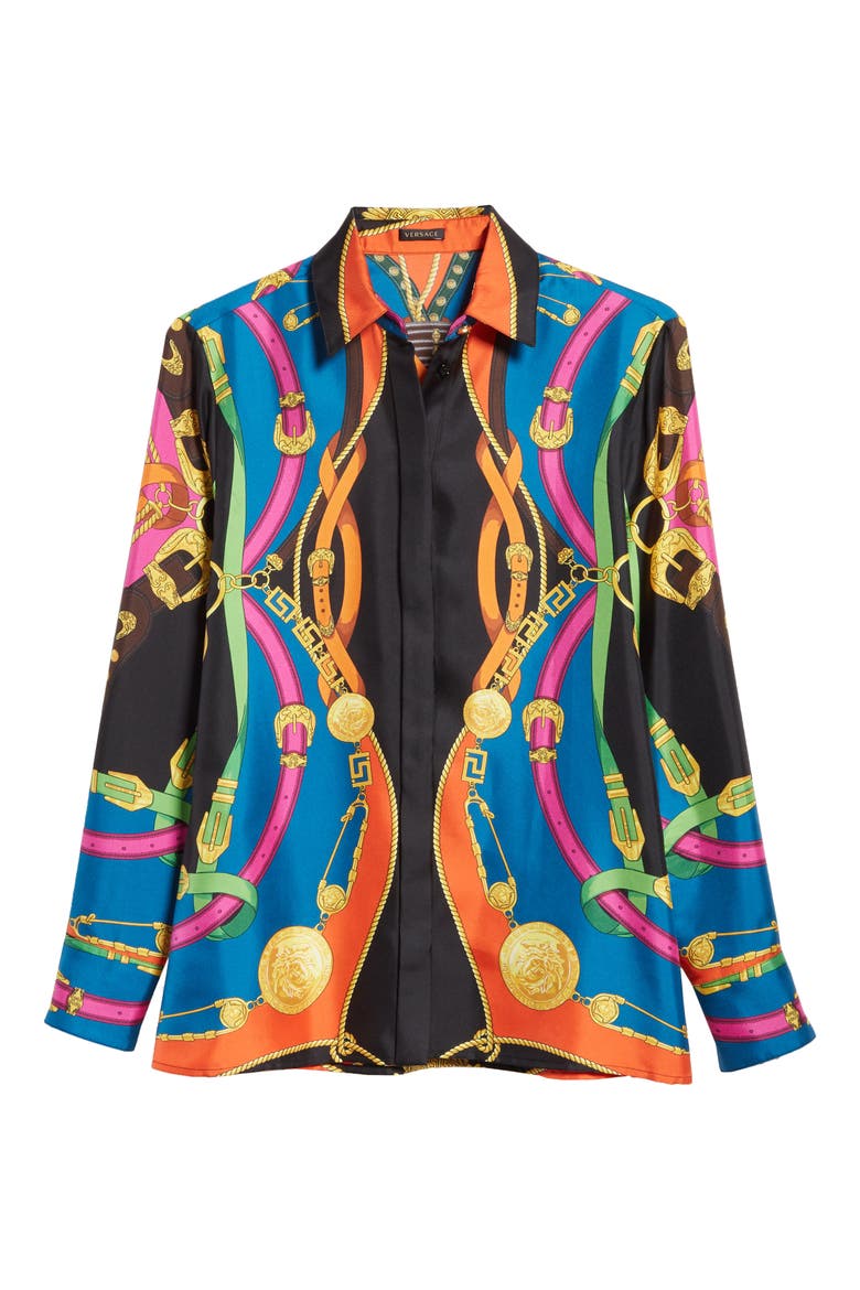 Barocco Rodeo Print Silk Shirt, Alternate, color, MULTI