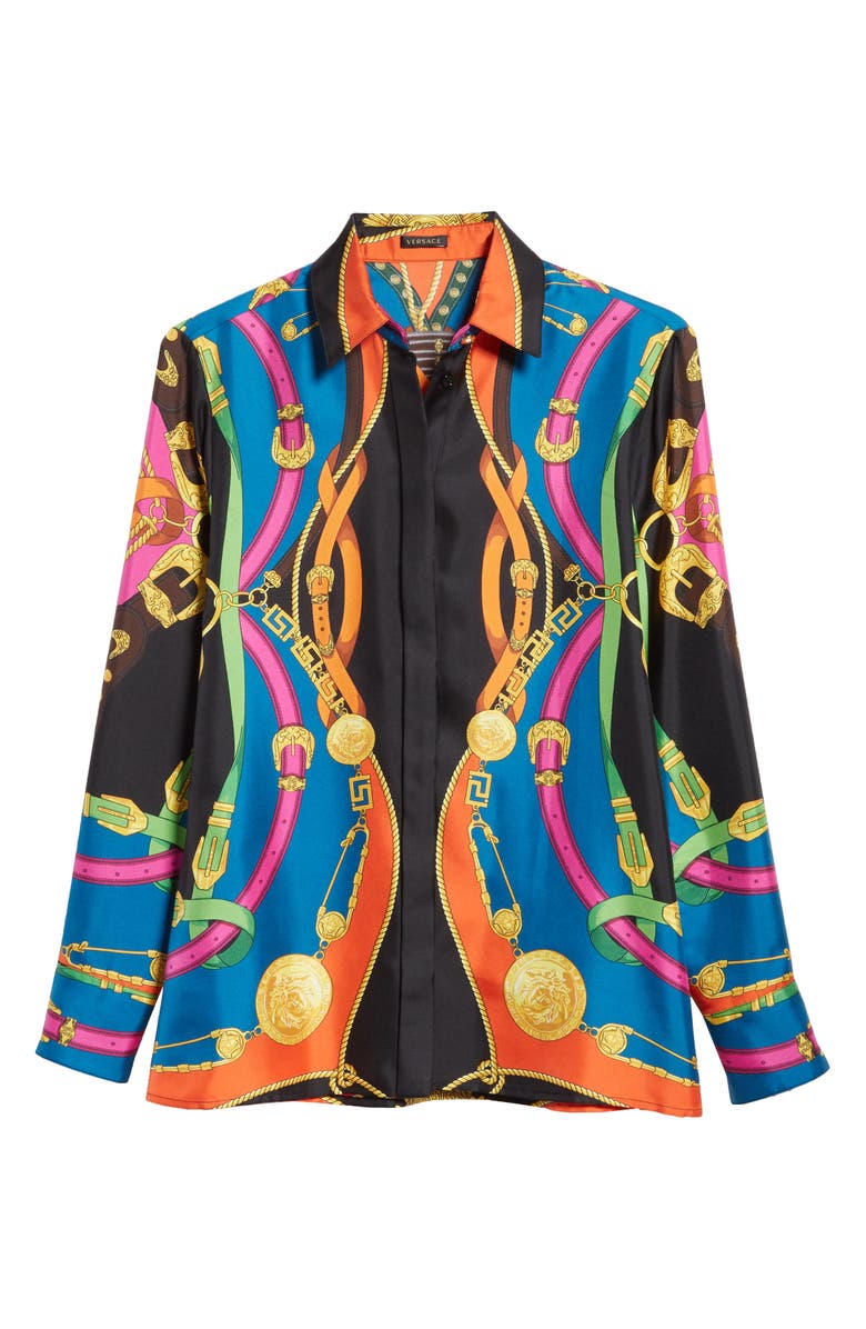 Versace Barocco Rodeo Print Silk Shirt, Alternate, color, 