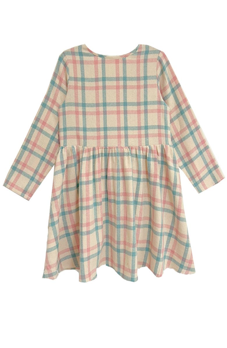 Mabel + Honey Mabel and Honey Phoebe Toddler Long-Sleeve Plaid Dress with Wood-Style Buttons, Pink., Alternate, color, Pink
