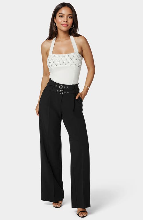 Bebe High Waist Double Belted Palazzo Pant In Black