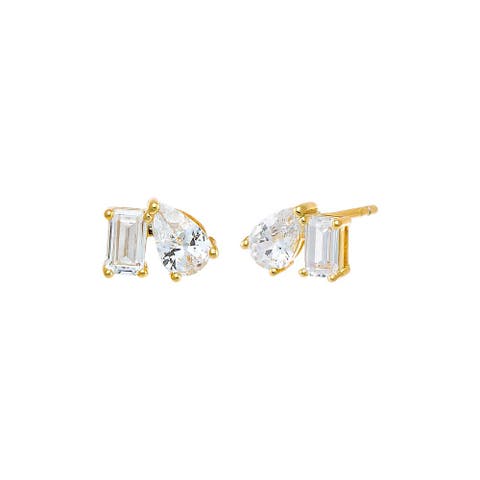 CZ Teardrop X Baguette Stud Earring