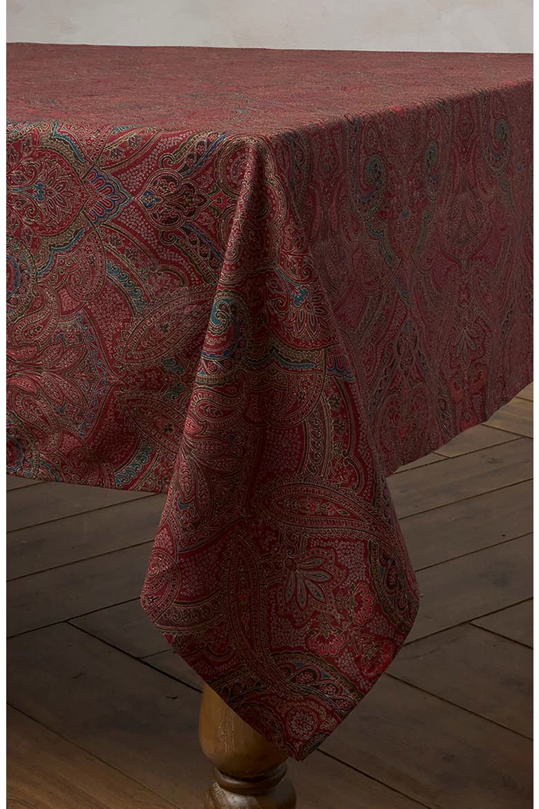 Paisley Linen Tablecloth, Alternate, color, RED