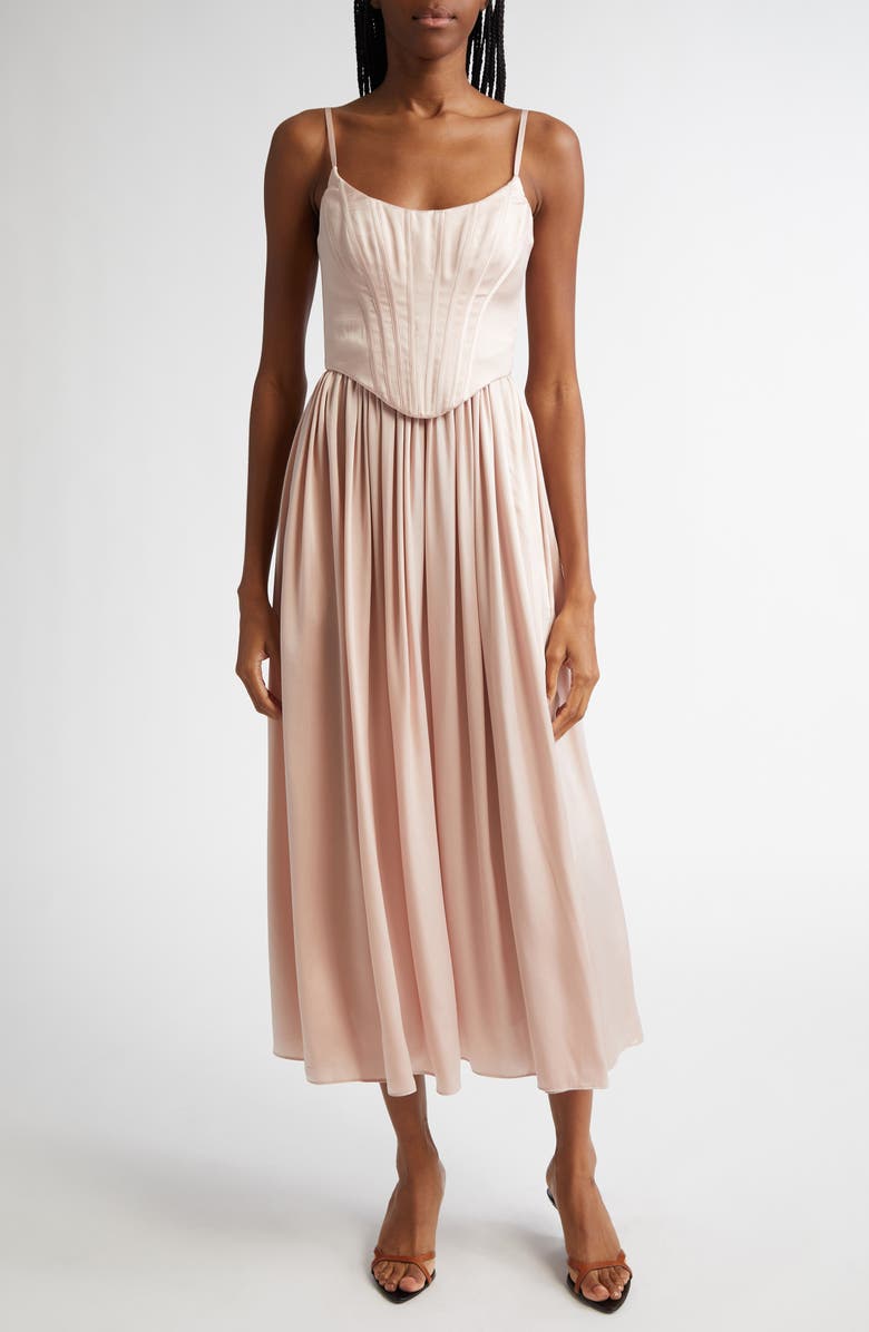 Zimmermann Silk Corset Midi Dress, Main, color, Petal