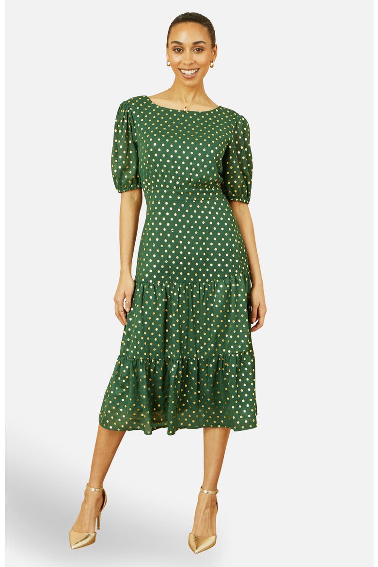 Foil Spot Midi Dress, Main, color, Green