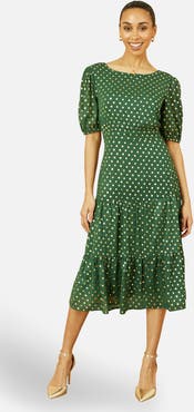 Yumi Foil Spot Midi Dress