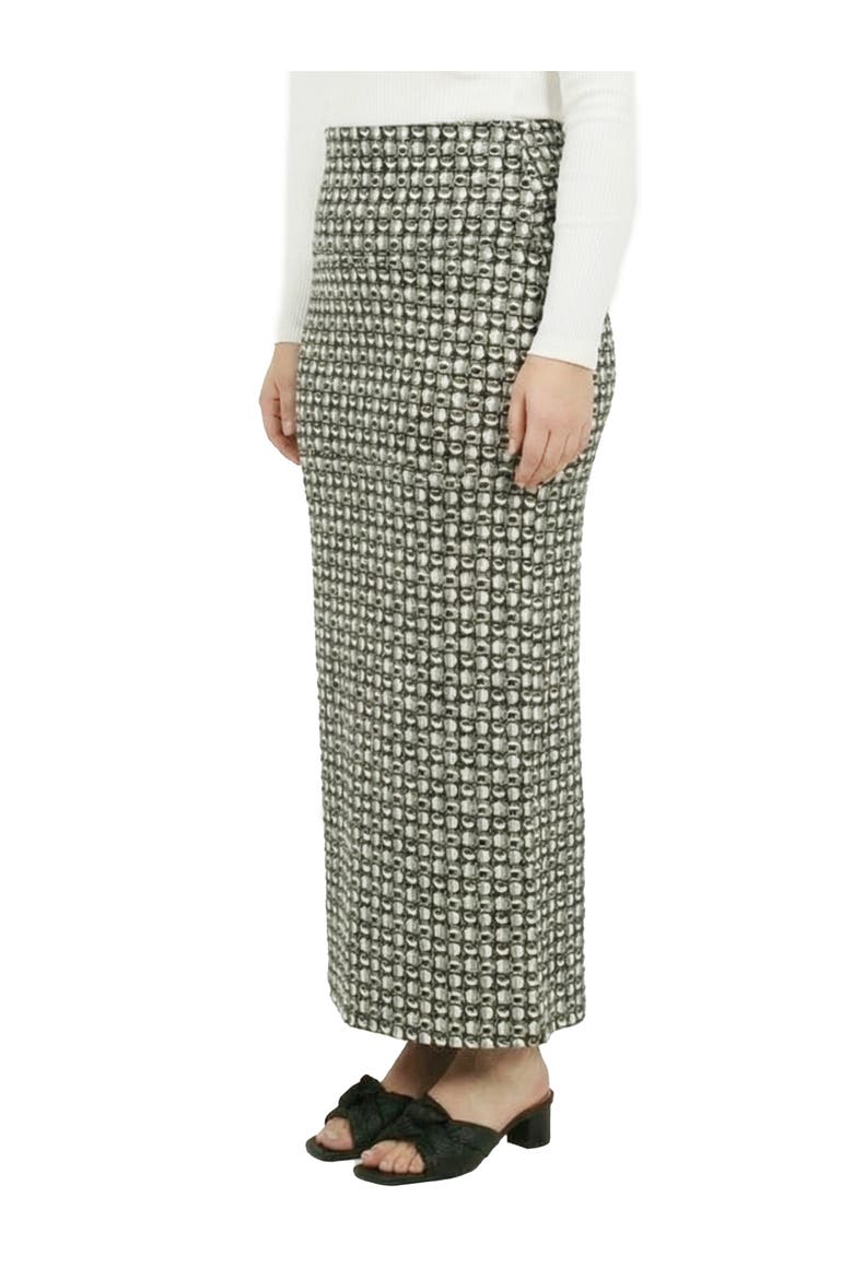 Curvy Essential Geometric Print Foldover Waist Maxi Skirt, Alternate, color, Black Multi